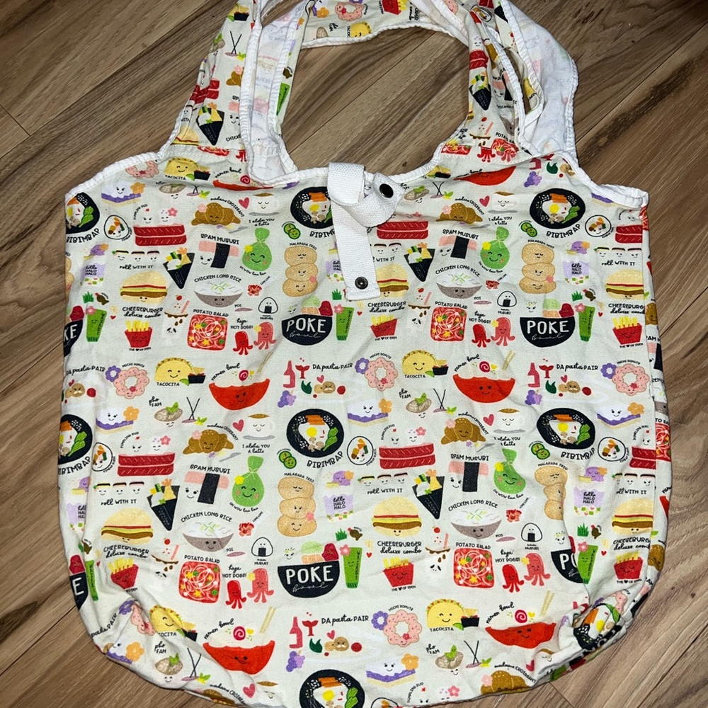 Non-Branded Cream Tote Bag with Colorful Food Print